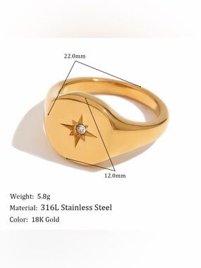 Gold Starburst Signet Ring with White Gemstone